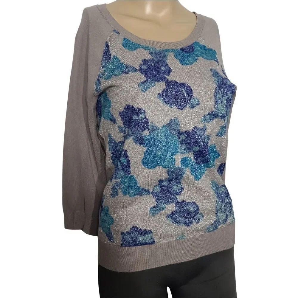 Inc gray shimmering floral women's sweater